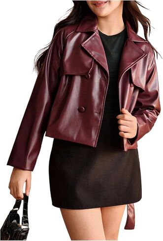 Girl's Faux Leather Jacket Zip Up Long Sleeve Motorcycle Biker Coat Streetwear in Saudi Arabia