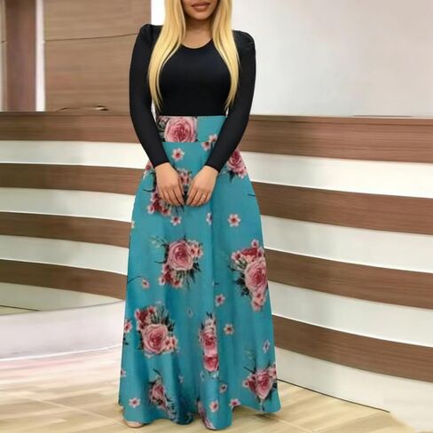 Women's Long Sleeve Tee Dress 2026 Round Neck Regular Sleeve Floral Spring Dress in Saudi Arabia