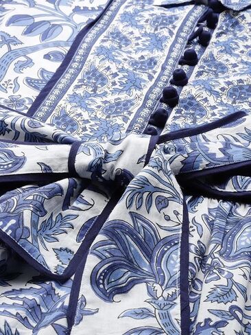 Floral Print Midi Dress with Belt, Blue and White in Saudi Arabia