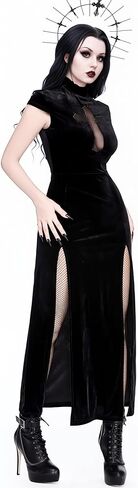 Women Gothic Dark Vampire Style Criss-Cross Cutout High Slit Bodycon Goth Dress Without Belt in Kuwait