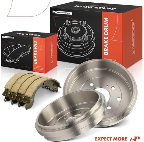 A-Premium 10.42 inch (264.7mm) Rear Brake Drums + Ceramic Shoes Set Compatible with Select Nissan Models - Sentra 2007-2012, Versa 2007-2009, Cube 2009, 6-PC Set in Kuwait