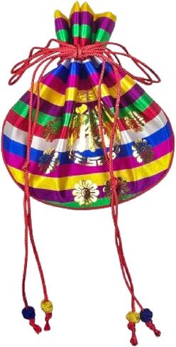Korean Saekdong Bokjumeoni Pouch, Traditional Drawstring Lucky Bag with Gold Foil Pattern, Small Fabric Gift Pouch for Coins, Jewelry, and Keepsakes, Made in Korea in Saudi Arabia