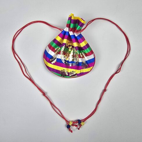 Korean Saekdong Bokjumeoni Pouch, Traditional Drawstring Lucky Bag with Gold Foil Pattern, Small Fabric Gift Pouch for Coins, Jewelry, and Keepsakes, Made in Korea in Saudi Arabia