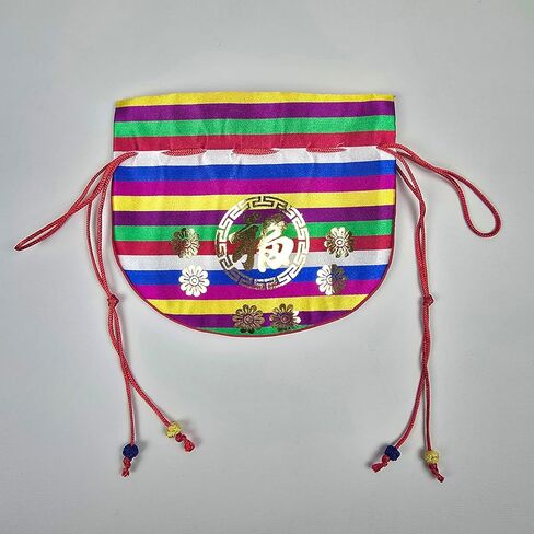 Korean Saekdong Bokjumeoni Pouch, Traditional Drawstring Lucky Bag with Gold Foil Pattern, Small Fabric Gift Pouch for Coins, Jewelry, and Keepsakes, Made in Korea in Saudi Arabia