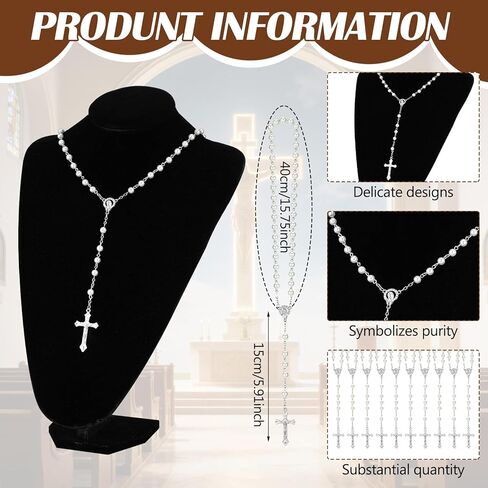 Quelay 10 Set Catholic Rosary Pouch with Rosary Beads Necklace and Saint Prayer Cards Set Catholic Prayer Beads Bag with Zipper for Party Religious First Communion Christian Gifts in Saudi Arabia