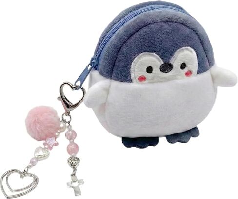 Penguin Plush Keychain Coin Purse with Pink Heart Keychain, Cute Kawaii Wallet for Women, Small Zipper Pouch for Credit Cards Lipstick, Soft Aesthetic Bag Charm for Handbags Totes Keys in Kuwait