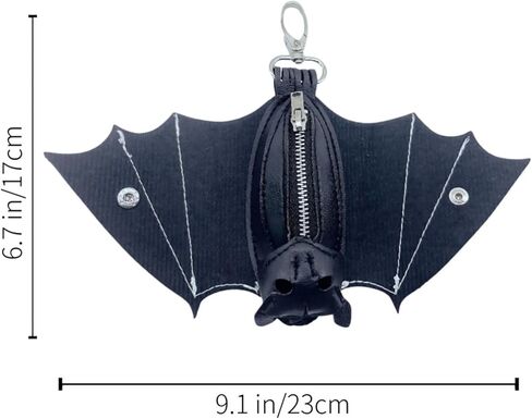 محفظة جلدية للعملات المعدنية مع سلسلة مفاتيح بسحاب، محفظة للعملات المعدنية معلقة على الطراز القوطي مصنوعة يدويًا مع أجنحة قابلة للطي in Kuwait