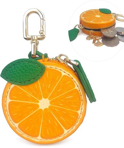 Cute Fruit Coin Purse Charms Kawaii Cherry Keychain With Zipper Coin Pouch,Strawberry Bag Charms Orange Change Purse Cute Apple Mini Bag with Keychain for AirTag (Orange 1) in Kuwait