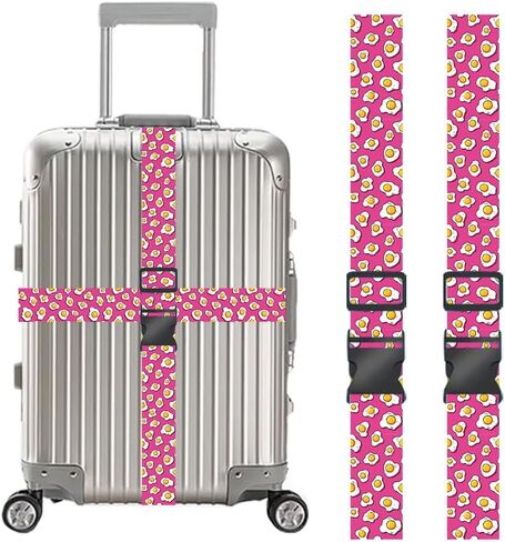 2 Pack Luggage Straps for Suitcases Adjustable Travel Bag Belts Polyester Baggage Straps with Buckle Closure Fried Egg Pattern Luggage Belts for Travel and Carry On Suitcases in Kuwait