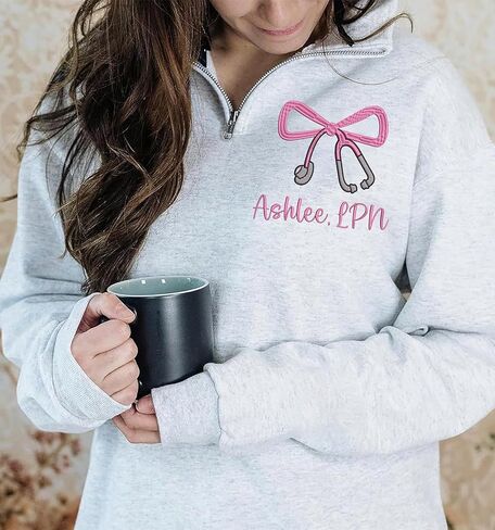 Chillever Personalized Embroidered LPN Quarter Zip Sweatshirt, Custom Licensed Practical Nurse Shirt, Nursing Apparel, LPN Graduation Gift 2025, Nurse Appreciation Clothing, Practical Nurse Gifts in Saudi Arabia