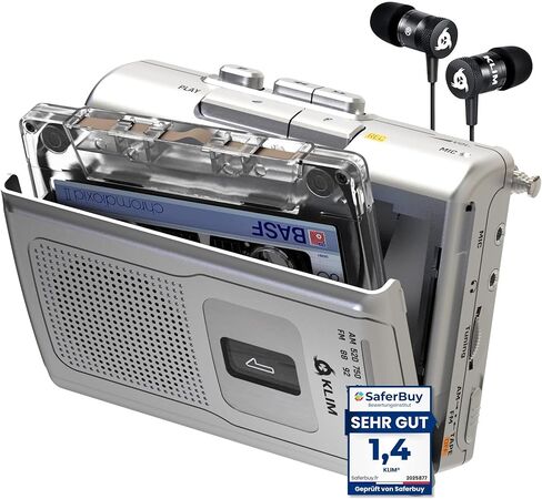 مشغل أشرطة كاسيت KLIM K8 محمول - مسجل كاسيت - إصدار جديد - AM/FM - ميكروفون ومكبر صوت مدمج - مقبس سماعة الرأس وسماعات الأذن - فضي in Kuwait