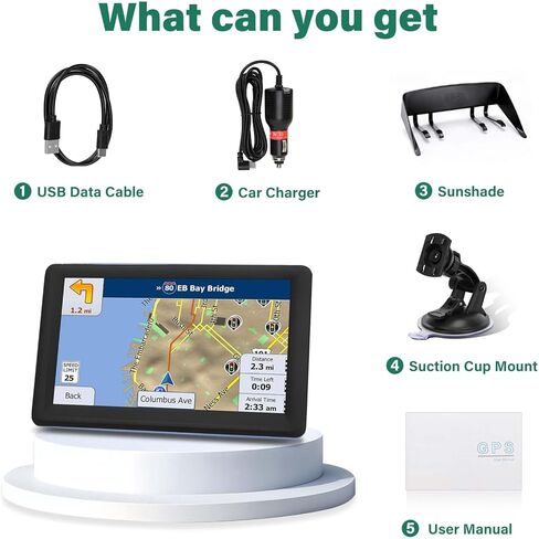 جهاز ملاح GPS مقاس 7 بوصات لشاحنة السيارة RV، نظام ملاحة GPS للسيارة مع خرائط 2025، تحديثات مجانية مدى الحياة، توجيه صوتي، تنبيهات كاميرا السرعة والضوء الأحمر، توجيه مخصص للشاحنة in Kuwait