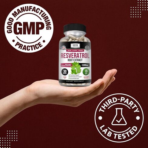 Kaya Naturals - كبسولات ريسفيراترول - مكمل مضاد للشيخوخة - مضادات الأكسدة مع دعم الدماغ - الحد الأقصى من الفوائد - 30 كبسولة نباتية in Kuwait