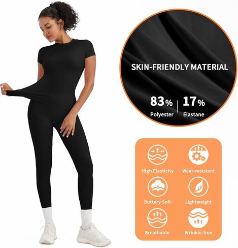 YZMJAFU Women‘s Yoga Sets, 2 pcs Seamless Athletic Pants Set for Women, Stretch Yoga T-Shirt and High Waisted Yoga Leggings in Saudi Arabia