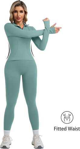 YOAKUKA Womens 2 Piece Workout Sets Quarter Zip Pullover High Waist Butt Lifting Leggings Seamless Yoga Outfits Gym Sets in Saudi Arabia