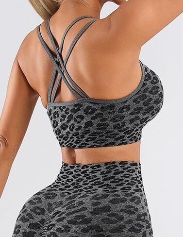 Women's Comfort Leopard Print Yoga Set High-waisted Butt-lifting Sport Suits Soft Stretchy Workout Set with Padded Bra in Saudi Arabia