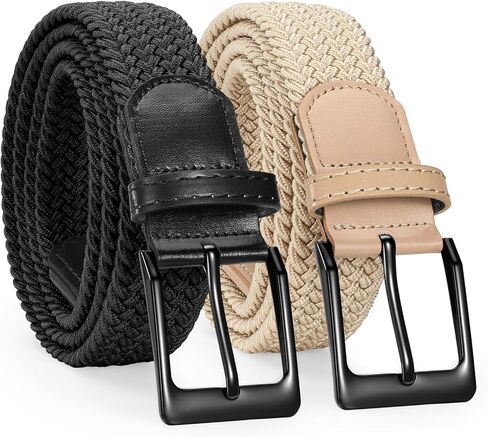 SANSTHS 2 Pack Stretch Braided Elastic Belt for Men, 1 3/8" Elastic Woven Belts Mens Stretch Belt for Casual Golf Jeans in Saudi Arabia