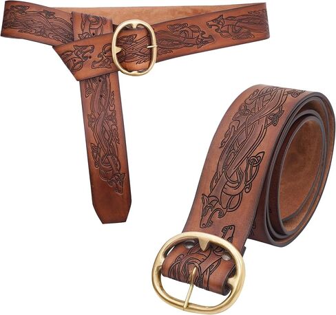 Lord of Battles Medieval Embossed Leather Belt with Dragon Motif – 3mm Genuine Leather with Solid Brass Buckle in Saudi Arabia