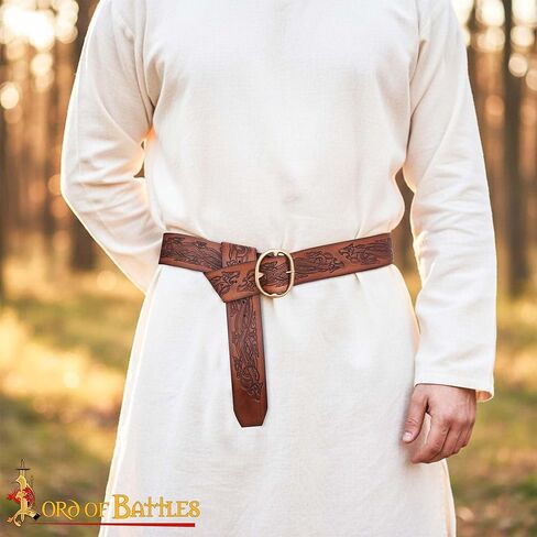 Lord of Battles Medieval Embossed Leather Belt with Dragon Motif – 3mm Genuine Leather with Solid Brass Buckle in Saudi Arabia