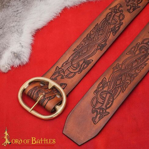 Lord of Battles Medieval Embossed Leather Belt with Dragon Motif – 3mm Genuine Leather with Solid Brass Buckle in Saudi Arabia