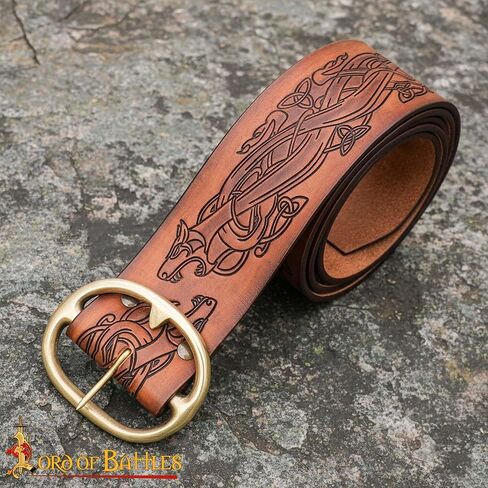 Lord of Battles Medieval Embossed Leather Belt with Dragon Motif – 3mm Genuine Leather with Solid Brass Buckle in Saudi Arabia