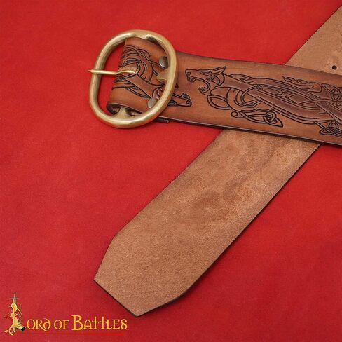 Lord of Battles Medieval Embossed Leather Belt with Dragon Motif – 3mm Genuine Leather with Solid Brass Buckle in Saudi Arabia