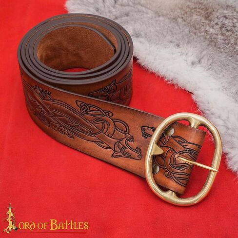 Lord of Battles Medieval Embossed Leather Belt with Dragon Motif – 3mm Genuine Leather with Solid Brass Buckle in Saudi Arabia