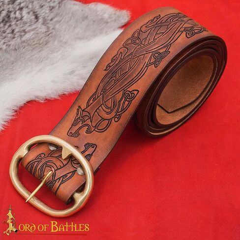 Lord of Battles Medieval Embossed Leather Belt with Dragon Motif – 3mm Genuine Leather with Solid Brass Buckle in Saudi Arabia