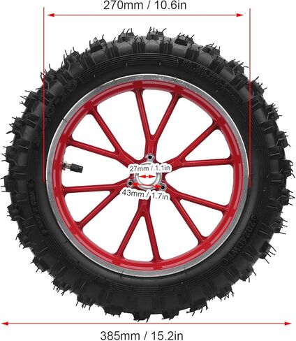Generic 2.5-10 Wheel Hub Tire, Rubber Wear Metal Structure, Front Wheel, Fitment for Small Off Road Motorcycles, Specifically Designed (Red) in Saudi Arabia