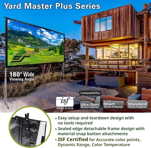 Elite Screens Yard Master 2, 100-inch Indoor Outdoor Portable Fast Folding Projector Screen w/ Stand 16:9, 8K 4K Ultra HD 3D Movie Theater Rear Projection , OMS100HR3 -US Based Company 2-YEAR WARRANTY in Saudi Arabia