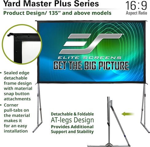 Elite Screens Yard Master 2, 100-inch Indoor Outdoor Portable Fast Folding Projector Screen w/ Stand 16:9, 8K 4K Ultra HD 3D Movie Theater Rear Projection , OMS100HR3 -US Based Company 2-YEAR WARRANTY in Saudi Arabia
