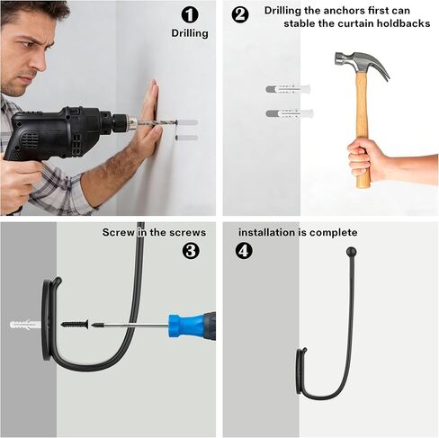 قطعتان من حوامل الستائر باللون الأسود، حوامل ستائر للستائر المثبتة على الحائط وسحب الستائر، خطافات حامل جانبية للستائر، حقيبة الظهر، القبعة، غرفة النوم، مثبتة على الحائط، ألومنيوم in Kuwait