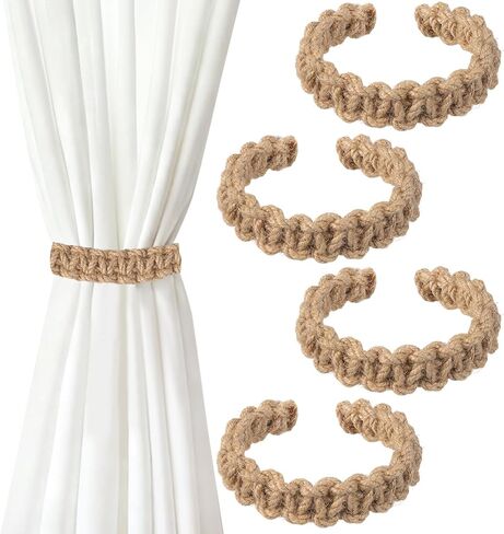 4Pcs Bohemian Braided Curtain Hooks Outdoor Curtain Tiebacks Curtain Ties Elegant Rustic Curtain Holdbacks Tie Backs Accessories Suitable for Home Office Bedroom Window Decorative(4, Linen) in Saudi Arabia
