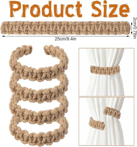 4Pcs Bohemian Braided Curtain Hooks Outdoor Curtain Tiebacks Curtain Ties Elegant Rustic Curtain Holdbacks Tie Backs Accessories Suitable for Home Office Bedroom Window Decorative(4, Linen) in Saudi Arabia