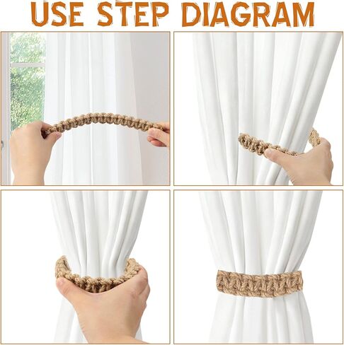 4Pcs Bohemian Braided Curtain Hooks Outdoor Curtain Tiebacks Curtain Ties Elegant Rustic Curtain Holdbacks Tie Backs Accessories Suitable for Home Office Bedroom Window Decorative(4, Linen) in Saudi Arabia