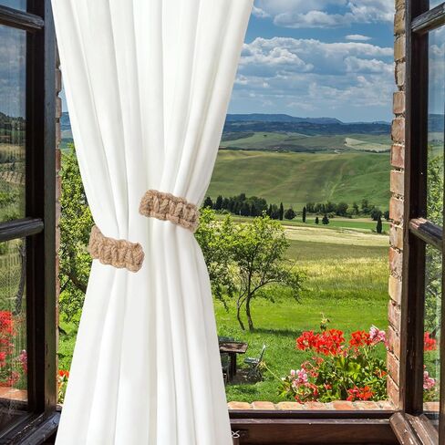 4Pcs Bohemian Braided Curtain Hooks Outdoor Curtain Tiebacks Curtain Ties Elegant Rustic Curtain Holdbacks Tie Backs Accessories Suitable for Home Office Bedroom Window Decorative(4, Linen) in Saudi Arabia