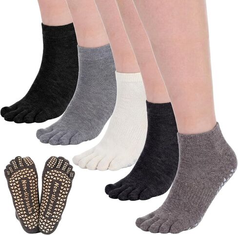 JenPen 5 Pairs Merino Wool Five Toe Grip Socks for Women Men Winter Cotton Thermal Warm Toe Sock for Hiking Athletic Running in Saudi Arabia