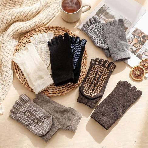 JenPen 5 Pairs Merino Wool Five Toe Grip Socks for Women Men Winter Cotton Thermal Warm Toe Sock for Hiking Athletic Running in Saudi Arabia