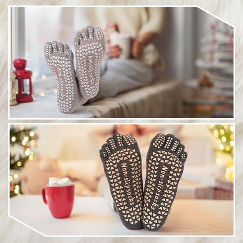 JenPen 5 Pairs Merino Wool Five Toe Grip Socks for Women Men Winter Cotton Thermal Warm Toe Sock for Hiking Athletic Running in Saudi Arabia