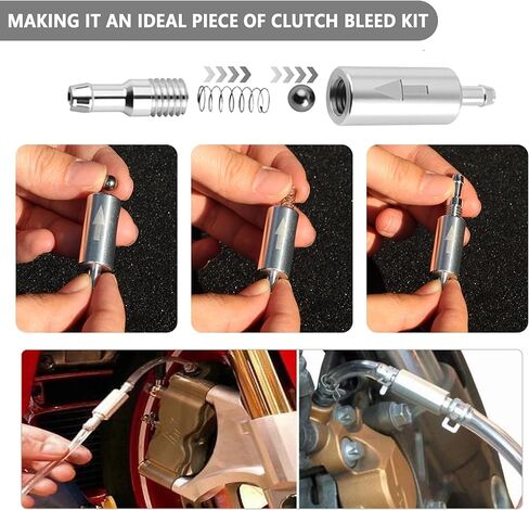 خرطوم نزف الفرامل في اتجاه واحد، صمام فحص الفرامل، مجموعة نازف الفرامل المضادة للتدفق الخلفي مع خراطيم ومشابك وأغطية لولبية، صمام نزف الفرامل في اتجاه واحد لنظام قابض الدراجات النارية/السيارة in Kuwait