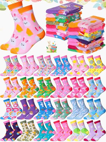 JenPen 16/24/48/72 Pairs Easter Day Socks Bulk Egg Bunny Rabbit Novelty Crew Socks Gifts for Women Men in Saudi Arabia