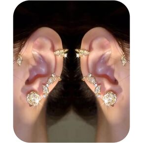 2PCS Ear Cuff Earrings for Women No Piercing Flower Climber Wrap Around Earrings Crawler Rhinestone Wrap Earring Fairy Ear Clip Jewelry Gifts in Kuwait