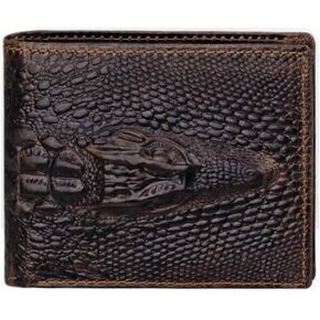 Genuine Leather Bifold Wallet with RFID Blocking, Slim Alligator Pattern Design, ID Window and Gift Box (Black) in Kuwait