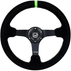 NRG Innovations NRG-RST-036MB-S-GN Reinforced Steering Wheel 3" Deep, 5mm Matte Black Spoke, 350mm, Black Suede with Neon Green Baseball Stitching/Center Mark in Saudi Arabia