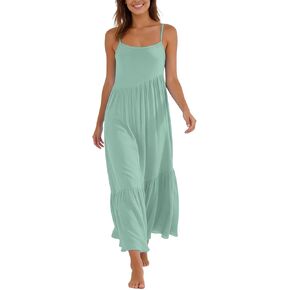 فستان JIEMUXIU كامي بدون ظهر للنساء فستان ماكسي متدرج صيفي بدون أكمام بحمالات رفيعة فساتين ملابس عطلة الشاطئ in Kuwait