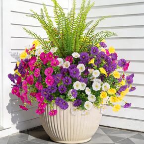 Artificial Flowers Fake Plants for Outdoors Decoration, 12 Bundles Silk Morning Glory with Boston Fern Realistic UV Resistant Faux Spring Flowers for Outside Planter Yard Patio Garden Home Indoor Urn in Saudi Arabia
