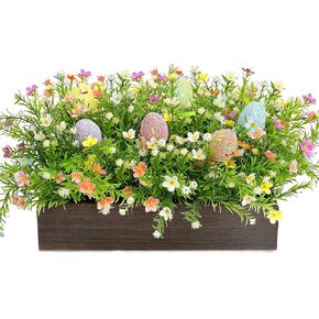 قطع مركزية لطاولة زهرة عيد الفصح، ديكور مركزي من الزهور الصناعية مسبقة الصنع مع بيضة لزهور الربيع، ديكور طاولة المزرعة مع صينية خشبية للمنزل والمكتب وغرفة الطعام in Kuwait