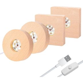 4pack LED Light Base, Round & Square Crystal Display Base for Glass Art/Acrylic, 3D Crystal Ball Wooden Lights Display, Warm Light Resin Art Pedestal Plate(3.2inch) in Kuwait