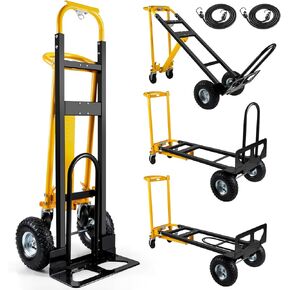 3 in 1 Convertible Hand Truck Dolly Cart with 10" Pneumatic Tire,1000LBS Capacity Hand Trucks Heavy Duty,Hand Cart with Bungee Cords for Logistics, Shopping, Home, Office Moving(Black Yellow) in Kuwait