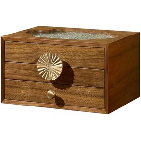 منظم صندوق المجوهرات من الجوز مع غطاء زجاجي، لتخزين المجوهرات الخشبية مع أدراج ومقابض معدنية - مثالي لحفلات الزفاف وأعياد الميلاد واحتفالات الذكرى السنوية (3 طبقات، بني) in Kuwait